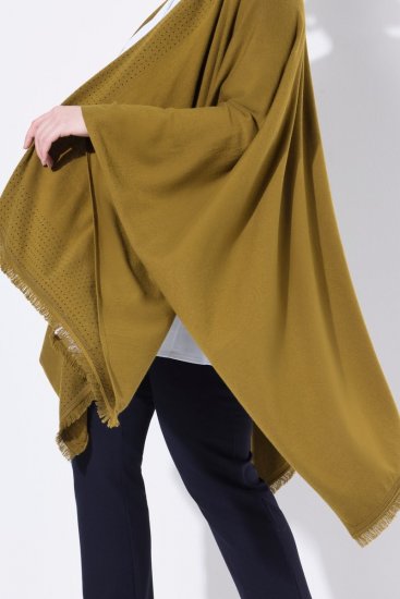 Ulla Popken 841117 Oversize stickponcho med strass Olivgrön - Ponchos & capes - 