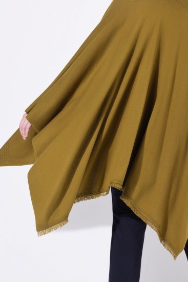 Ulla Popken 841117 Oversize stickponcho med strass Olivgrön - Ponchos & capes - 