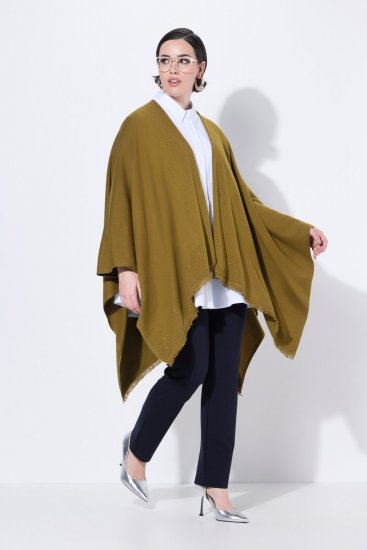 Ulla Popken 841117 Oversize stickponcho med strass Olivgrön - Ponchos & capes - 