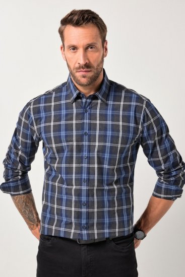 JP1880 Checked Shirt Long Sleeve Kent Collar Anthracite - Skjortor - Stora skjortor - 2XL-8XL