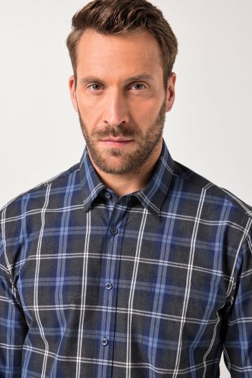 JP1880 Checked Shirt Long Sleeve Kent Collar Anthracite - Skjortor - Stora skjortor - 2XL-8XL