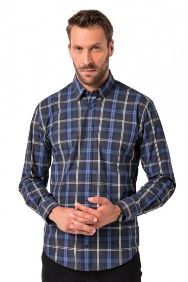 JP1880 Checked Shirt Long Sleeve Kent Collar Anthracite - Skjortor - Stora skjortor - 2XL-8XL