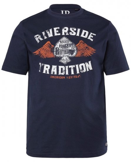 JP1880 T-Shirt Short Sleeve Chest Print Navy - T-shirts - Stora T-shirts - 2XL-14XL