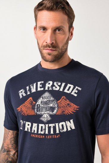 JP1880 T-Shirt Short Sleeve Chest Print Navy - T-shirts - Stora T-shirts - 2XL-14XL