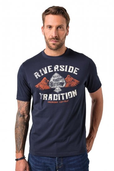 JP1880 T-Shirt Short Sleeve Chest Print Navy - T-shirts - Stora T-shirts - 2XL-14XL