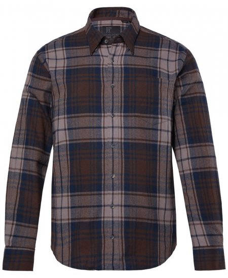 JP1880 Shirt Flannel Long Sleeve Dark Brown - Skjortor - Stora skjortor - 2XL-8XL