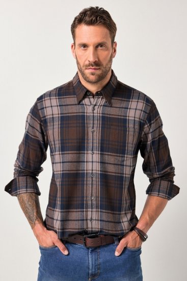 JP1880 Shirt Flannel Long Sleeve Dark Brown - Skjortor - Stora skjortor - 2XL-8XL