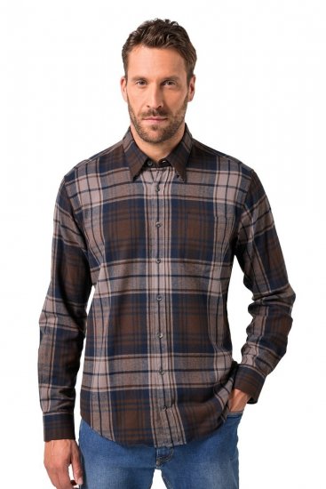 JP1880 Shirt Flannel Long Sleeve Dark Brown - Skjortor - Stora skjortor - 2XL-8XL