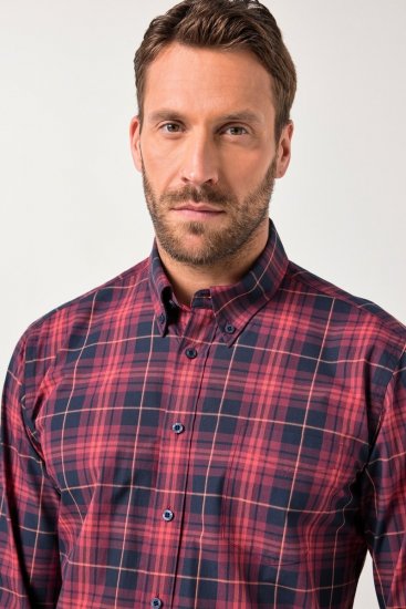JP1880 Checked Shirt Long Sleeve Red - Skjortor - Stora skjortor - 2XL-8XL