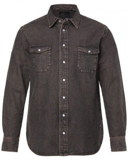 JP1880 Denim Shirt Flexnamic Dark Brown - Skjortor - Stora skjortor - 2XL-8XL