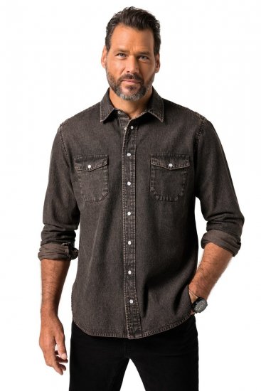 JP1880 Denim Shirt Flexnamic Dark Brown - Skjortor - Stora skjortor - 2XL-8XL
