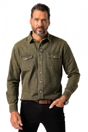 JP1880 Denim Shirt Long Sleeve Olive Green - Skjortor - Stora skjortor - 2XL-8XL
