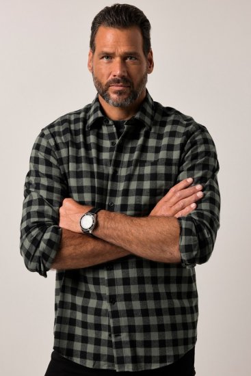 JP1880 Checked Flannel Shirt Long Sleeve Eucalyptus Green - Skjortor - Stora skjortor - 2XL-8XL