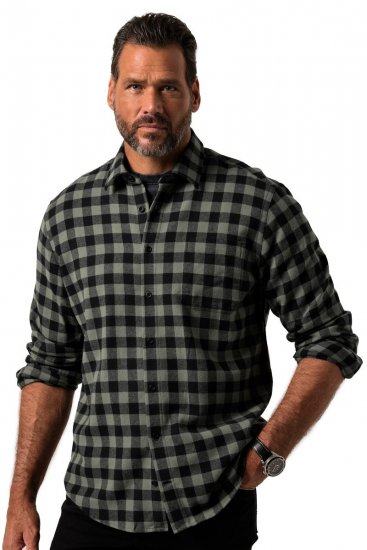 JP1880 Checked Flannel Shirt Long Sleeve Eucalyptus Green - Skjortor - Stora skjortor - 2XL-8XL