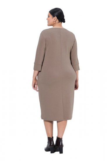 Ulla Popken 841952 Sweatklänning med V-ringning Ljusbrun - Klänningar - Klänningar för alla storlekar