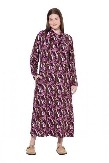 Ulla Popken 843358 Mönstrad sweatklänning Plommon - Sweatklänningar - 