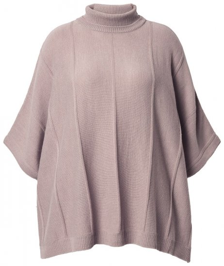 Ulla Popken 844996 Ribbstickad merinoponcho med polokrage Ljusbrun - Ponchos & capes - 
