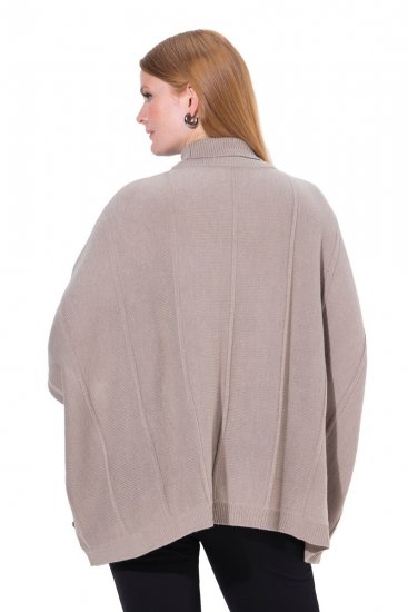 Ulla Popken 844996 Ribbstickad merinoponcho med polokrage Ljusbrun - Ponchos & capes - 