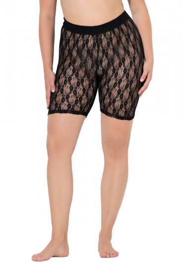 Ulla Popken 845290 Blommiga skavskyddsshorts med spets Svart - Skavskyddsshorts - 