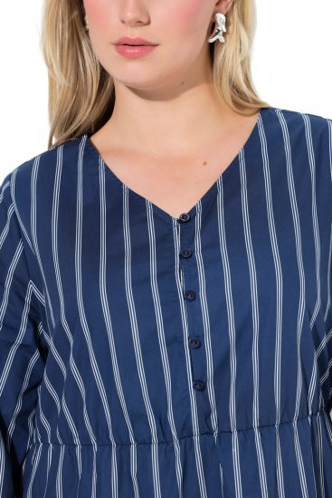 Ulla Popken 845863 Randig klänning med V-ringning Mörkblå - Klänningar - Klänningar för alla storlekar