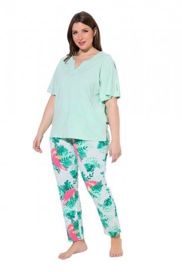 Ulla Popken 846971 Mönstrad pyjamas Ljusgrön - Pyjamas/Loungewear - 