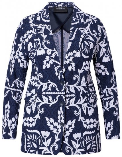 Ulla Popken 847586 Kavaj i blommig jacquard Mörkblå - Kavajer - Damkavajer i stora storlekar