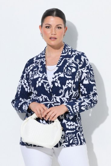 Ulla Popken 847586 Kavaj i blommig jacquard Mörkblå - Kavajer - Damkavajer i stora storlekar