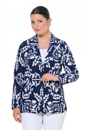 Ulla Popken 847586 Kavaj i blommig jacquard Mörkblå - Kavajer - Damkavajer i stora storlekar