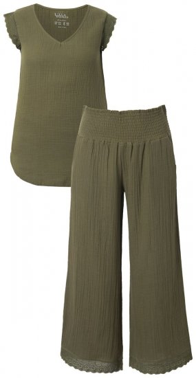 Ulla Popken 848131 Pyjamas med spets Olivgrön - Pyjamas/Loungewear - 