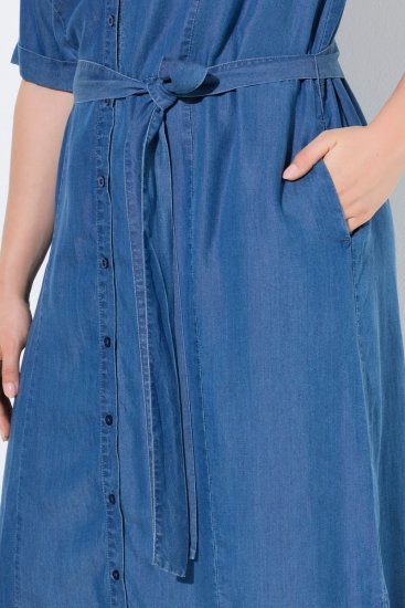 Ulla Popken 848491 Skjortklänning Denimblå - Midiklänningar - Midiklänningar för dam i stora storlekar