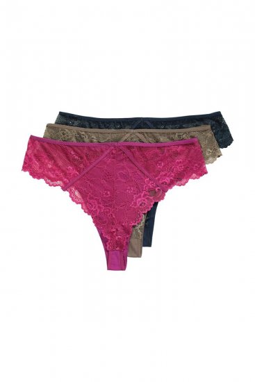 Ulla Popken 848522 Stringtrosor med spets 3-pack Mörklila - Trosor - 