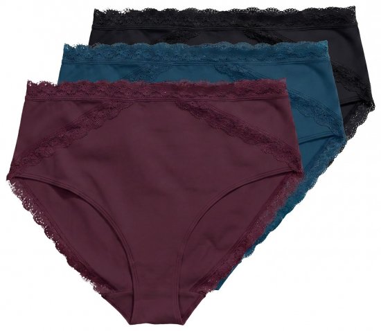 Ulla Popken 848803 Trosor med spets 3-pack Vinröd - Trosor - 