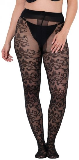 Ulla Popken 849055 Blommiga strumpbyxor Svart - Strumpbyxor & strumpor - 