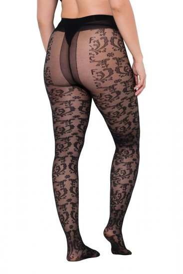 Ulla Popken 849055 Blommiga strumpbyxor Svart - Strumpbyxor & strumpor - 