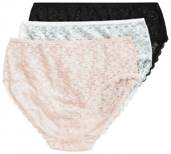 Ulla Popken 849194 Blommiga trosor med spets 3-pack Svart - Trosor - 