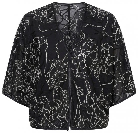 Ulla Popken 849213 Broderad bolero i sidenmix Svart - Boleros -