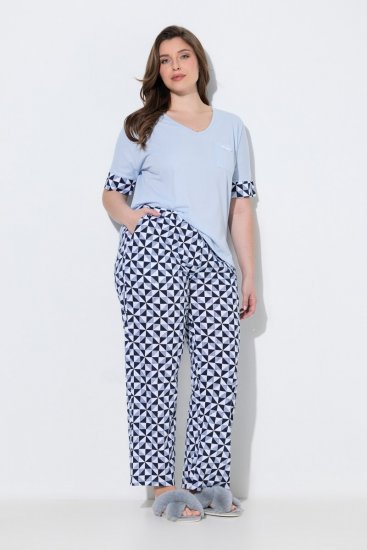 Ulla Popken 849850 Rutig pyjamas Ljusblå - Pyjamas/Loungewear - 