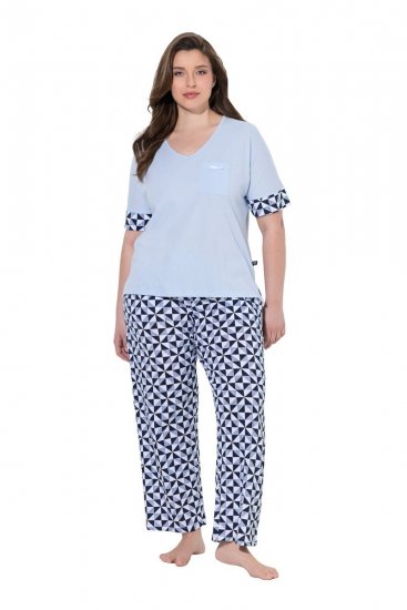 Ulla Popken 849850 Rutig pyjamas Ljusblå - Pyjamas/Loungewear - 