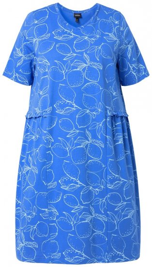 Ulla Popken 850204 Mönstrad T-shirtklänning med volanger Blå - Jerseyklänningar - 