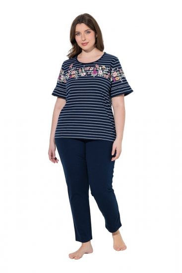 Ulla Popken 850403 Blommig pyjamas Mörkblå - Pyjamas/Loungewear - 