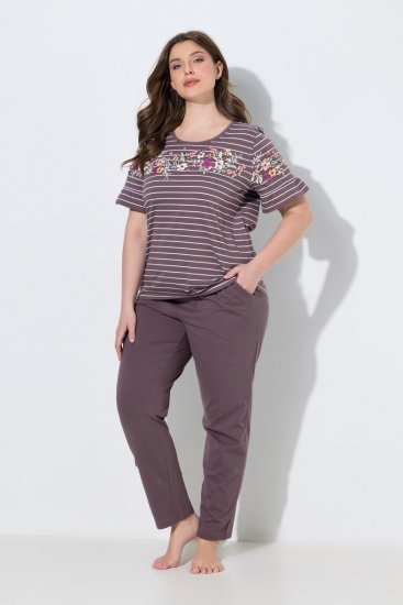 Ulla Popken 850403 Blommig pyjamas Brun - Pyjamas/Loungewear - 
