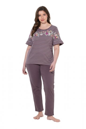 Ulla Popken 850403 Blommig pyjamas Brun - Pyjamas/Loungewear - 