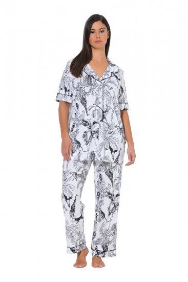 Ulla Popken 850441 Mönstrad pyjamas Benvit - Pyjamas/Loungewear - 