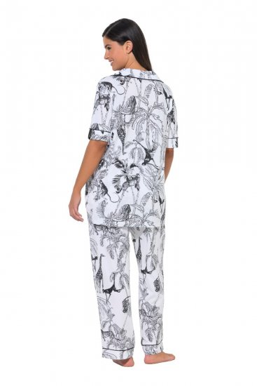 Ulla Popken 850441 Mönstrad pyjamas Benvit - Pyjamas/Loungewear - 