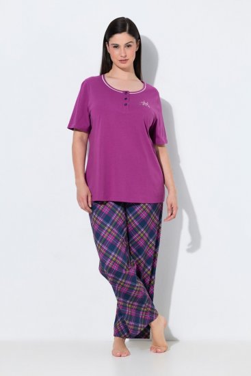 Ulla Popken 850864 Rutigt 3-delat pyjamasset Violett - Pyjamas/Loungewear - 