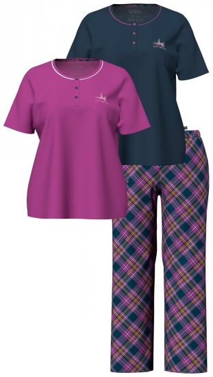 Ulla Popken 850864 Rutigt 3-delat pyjamasset Violett - Pyjamas/Loungewear - 