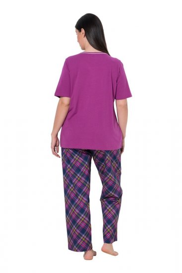 Ulla Popken 850864 Rutigt 3-delat pyjamasset Violett - Pyjamas/Loungewear - 