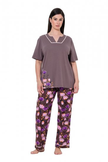 Ulla Popken 850903 Blommig pyjamas 2-pack Brun - Pyjamas/Loungewear - 