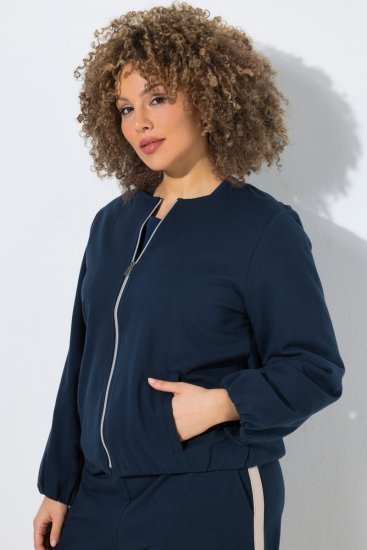 Ulla Popken 851040 Sweatjacka med dragkedja Mörkblå - Collegetröjor - Sweatshirts för kvinnor i stora storlekar