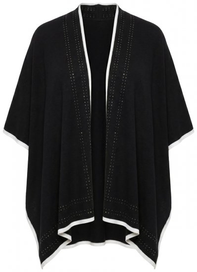 Ulla Popken 851127 Öppen stickponcho med strasskant Svart - Ponchos & capes - 